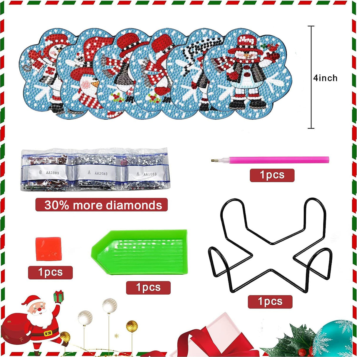 Meothan 6 Pcs Diamond Art Coaster Kits With Holder - Christmas Snowman Diamond Painting for Adults Beginners - 5D Gem Art Dots Paintings With Cork Pads - Crafts Supplies Meothan