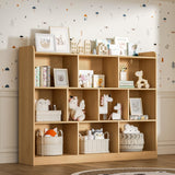 DIYART Oak Bookshelf, Wood Bookcase with 3 Tier Open Shelves, 10-Cube Minimalist Storage Shelf for Living Room, Bedroom, 55.1" W x 42.5" H DIYART