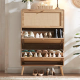 Anewome Rattan Shoe Cabinet with 3 Flip Drawers, 24 Pairs Shoe Storage Cabinet for Entryway Freestanding Hidden Shoe Rack with Drawers Slim Shoe Organizer for Hallway, Living Room, Natural Anewome