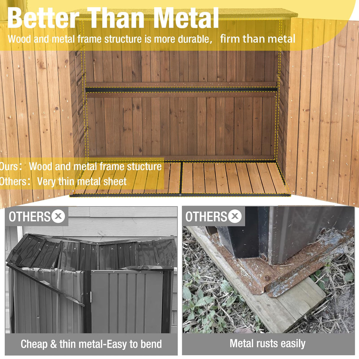 Aivituvin Outdoor Storage Shed Upgraded with Strong Metal Frame Horizontal Storage Cabinet for Trash Cans and Yard Tools 4.2 ft. x 2.3 ft. Aivituvin