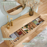 Aitjunz Modern 8 Drawers Dresser for Bedroom, 55" Wide Dressers & Chest of Drawers w/Curved Profile Design, Wood Mid Century Storage Dressers Organizer for Bedroom, Living Room, Natural Oak Aitjunz