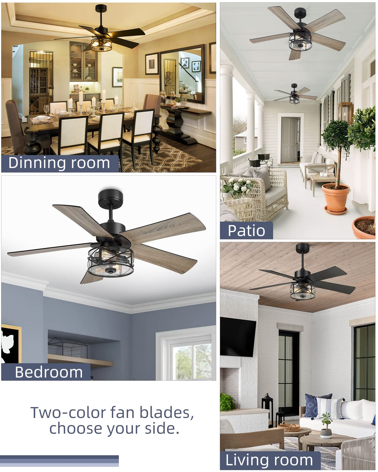 YOUKAIN Farmhouse Ceiling Fans, 48 Inch Industrial Ceiling Fan with Light and Remote Control, Clear Glass, 5-Reversible Blades with Matte Black/Wooden Finish, 52-YJ632 YOUKAIN