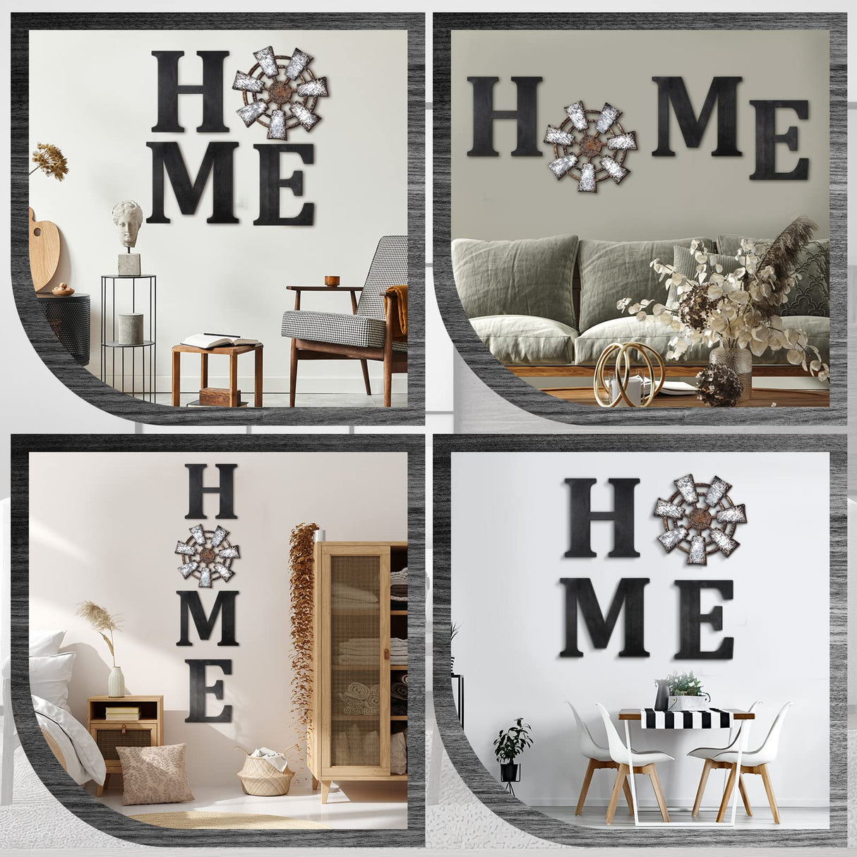 4 Pieces Rustic Home Decor Wooden Home Letters for Wall Windmill Wall Decor Farmhouse Wall Home Sign Brown Home Hanging Wood Sign Farmhouse Decor for Living Room Kitchen Bedroom Front Porch (Black) Qunclay