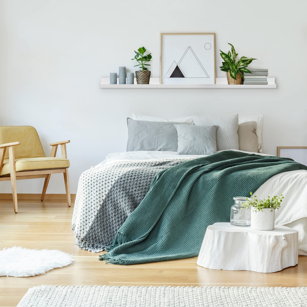 Americanflat 14 Inch Floating Shelves Set of 3 in White Composite Wood - Wall Mounted Storage Shelves for Bedroom, Living Room, Bathroom, Kitchen, Office and More Americanflat