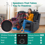 Home Theater Seating, Gaming Chairs for Adults, Wireless Charging Movie Theater Chairs, Power Recline Loveseat with 6 Cup Holders and Tray, Powerful in-Built Speaker, USB Ports, Air Leather – Black Naomi Home