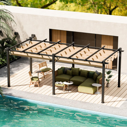 Aoxun Outdoor Pergola, 10‘×20’ Retractable Pergola, Aluminum Pergola Patio, Modern Pergola with Retractable Sun Shade Canopy for Gardens, Backyards and Decks