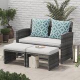OC Orange-Casual 8 Pieces Patio Furniture Conversation Set, Outdoor Wicker Bistro Set, All Weather Loveseat Chairs with Ottoman & Coffee Table, Grey Rattan with White Cushion (Taupe Cover Included) OC Orange-Casual