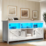 YITAHOME TV Stand for 65 Inch TVs, Entertainment Center with Storage Cabinets, Power Outlet & LED Light, Media Console Living Room Furniture, White YITAHOME