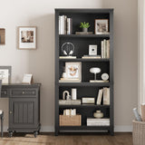 IDEALHOUSE 71" Farmhouse Bookshelf w/Adjustable Shelves & 31.5 in Whidth, 5 Tier Tall Bookshelf with Wooden Legs, Vintage Wooedn Book Shelf for Living Room Office (Black, 71.3" H x 31.5" W x 11.8" D) IDEALHOUSE