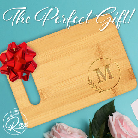 On The Rox Monogrammed Cutting Boards - 9” x 12” A to Z Personalized Engraved Bamboo Board (M) - Large Customized Wood Cutting Board with Initials - Wooden Custom Charcuterie Board Kitchen Gifts On The Rox
