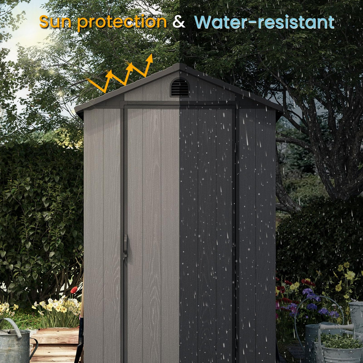 Patiowell 4' x 6' Outdoor Storage Shed with Floor, Plastic Shed Outside Resin Tool Shed with Window and Lockable Door for Backyard Garden Patio Lawn, Dark Grey (Fit-it Shed) Patiowell