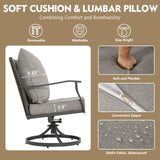 EROMMY 7-Piece Outdoor Dining Set, 6 Swivel Wicker Chairs with Thick Cushions & Wood-Like Dining Table with Umbrella Hole, Patio Furniture Set for Porch, Garden, Backyard, Poolside, Deck, Grey EROMMY