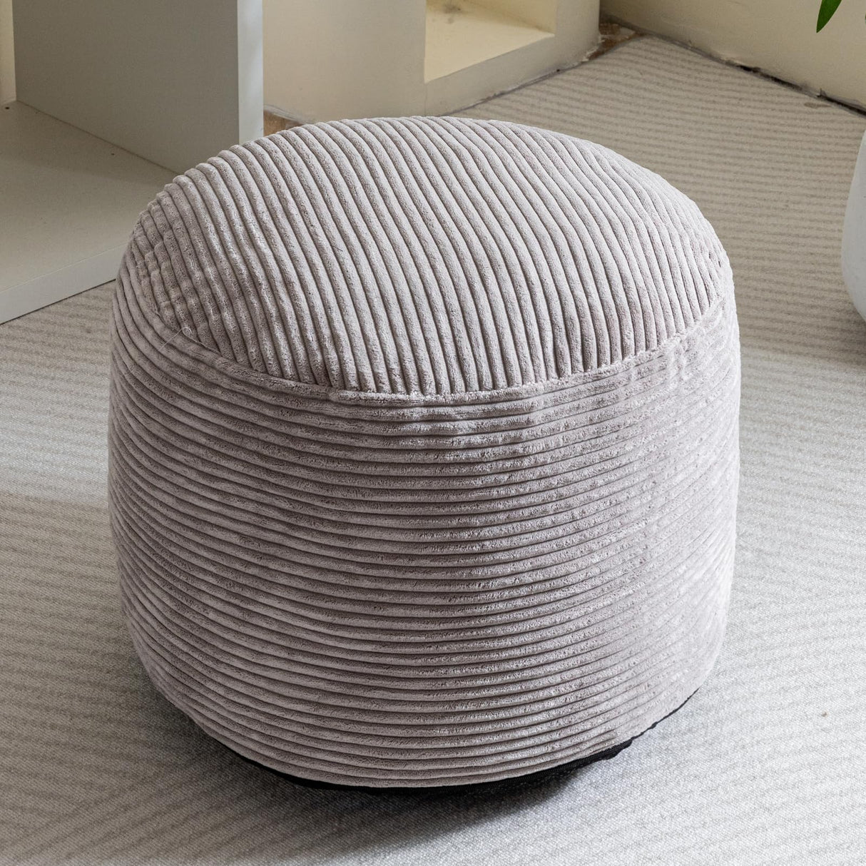 HIGOGOGO Round Stuffed Pouf Ottoman, Corduroy Poufs with Foam Chunk Filling, Furry and Fluffy Pouf Foot Stool Storage Ottoman, 20 X 15 Floor Poufs Foot Rest for Living Room, Grey HIGOGOGO