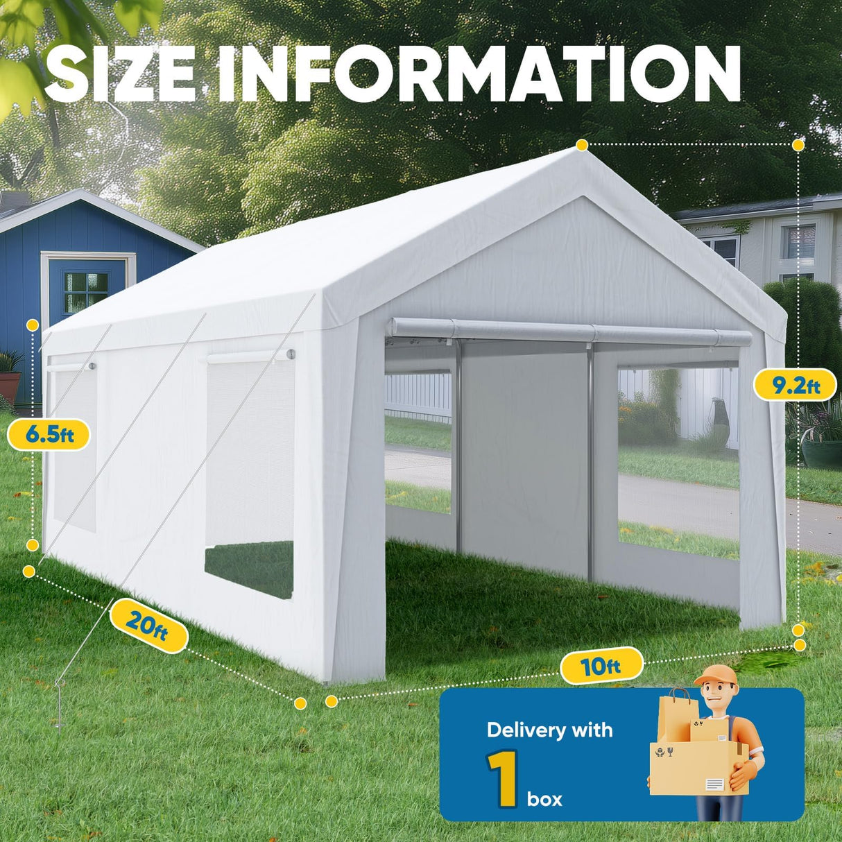 Quictent 10x20 ft Heavy Duty Carport Canopy Galvanized Car Tent Outdoor Garage Boat Shelter with Reinforced Structure with Roll-up Ventilated Windows Sidewall - White Quictent
