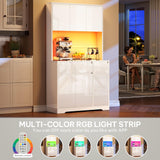 DWVO 71''Tall Kitchen Pantry Storage Cabinet, Modern Buffet Cabinet with Hutch, Kitchen Hutch Cabinet with Outlet, Large Food Pantry Cabinet with Doors and Shelves, Wine Rack for Dining Room, White DWVO