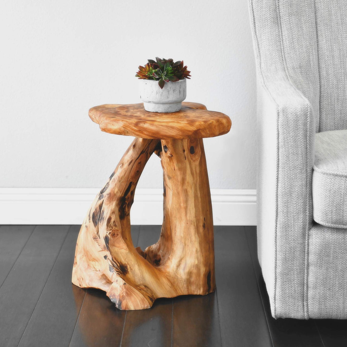 WELLAND Tree Stump Side Table, Live Edge Stool, Natural Edge Wood Side Table, Accent Table, 19" Tall - WoodArtSupply