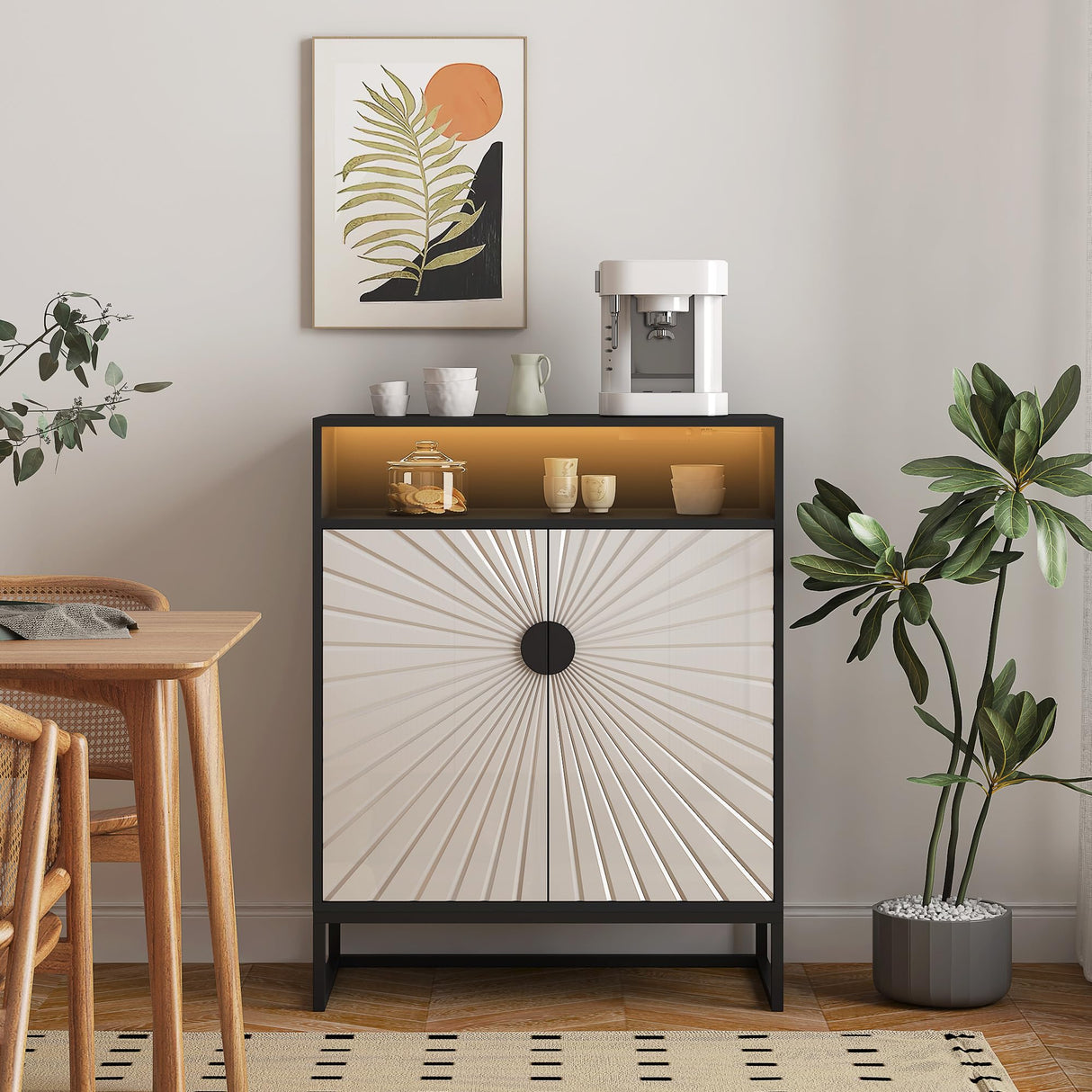 HOLISUN Modern Shoe Storage Cabinet for Entryway, 31.5" Shoe Rack Organizer with Doors and Ajustable Shelf, Shoe Cabinet with LED Lights for Hallway, Entrance (Black+Light Yellow+LED 31.5") HOLISUN