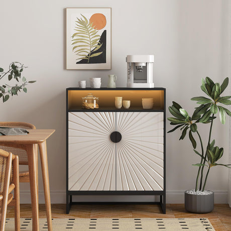 HOLISUN Modern Shoe Storage Cabinet for Entryway, 31.5" Shoe Rack Organizer with Doors and Ajustable Shelf, Shoe Cabinet with LED Lights for Hallway, Entrance (Black+Light Yellow+LED 31.5") HOLISUN