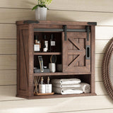 AMERLIFE 24" Wall Cabinet, Farmhouse Storage Cabinet with Sliding Barn Door & Adjustable Shelf, Cabinet Wall Mounted for Bathroom, Kitchen, Living Room, Reclaimed Barnwood AMERLIFE