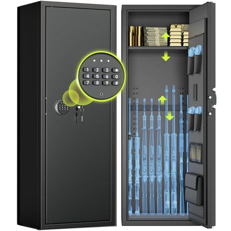 Greenvelly 10-14 Gun Safe for Rifles and Pistols, Quick Access Gun Safe with Adjustable Gun Rack and Keypad Lock, Lockable Gun Cabinets with Gun Safes Pockets for Home Rifles and Shotguns Greenvelly