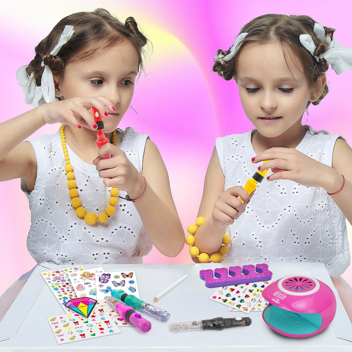 Amagoing Nail Art Studio for Girls, Nail Polish Kit for Kids Age 6-12 Year Old, 2 in 1 Nail Polish, Nail Dryer, Fashion Nail Decals, Glitter, Decoration Supplies, Makeup Gift for Birthday, Girly Spa Amagoing