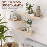 Natural Wood Floating Shelves, Wood Floating Shelves for Wall Set of 3, 17 Inch Natural Raw Wood Shelves for Living Room Bedroom Home Office - Natural fuqing