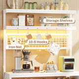 Itaar 6-Tier Bakers Rack with Power Outlet, LED Lights & Wine Rack – White Coffee Bar & Microwave Stand Itaar