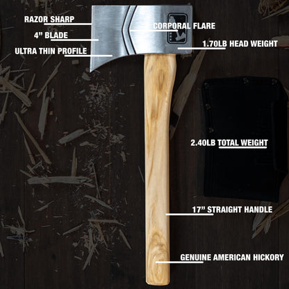 The Corporal (2nd Generation): World Axe Throwing League Premium Competition Throwing Axe with Throwing Hatchet Nylon Sheath and Hickory Wooden Handle (Patent Pending) - WoodArtSupply