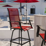 Flash Furniture Valerie Patio Bar Height Stools Set of 2, All-Weather Textilene Swivel Patio Stools with High Back & Armrests in Red Flash Furniture