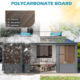 EROMMY 10' x 16' Sunroom, Wall Mounted Gazebo Solarium with Aluminum Frame, Polycarbonate Roof, Permanent Sun Room with Sliding Doors, Lockable PC Screen Walls, Lean to Gazebo for Garden, Patio, Grey EROMMY