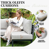 PIZZELLO 8 Pieces Patio Furniture Set Metal All Weather Outdoor Sectional Patio Sofa Seating Couch with 6" Thick Cushions and 2 Coffee Tables (Beige) PIZZELLO