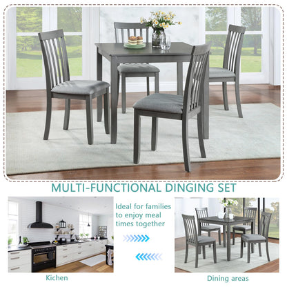 LUMISOL 5 Piece Dining Table Set, Farmhouse Style Kitchen Table Set with a Square Table and 4 Upholstered Chairs, Solid Wood Table and Chairs Set for Kitchen, Dining Room, Grey - WoodArtSupply