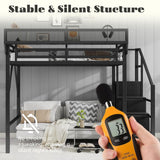 Mirightone Full Size Loft Bed with Stairs and Storage, Metal Loft Bed Frame with Bedside Shelf and Large Under-Bed Space, Heavy-Duty Loft Beds for Adults Teens and Kids, Black Mirightone