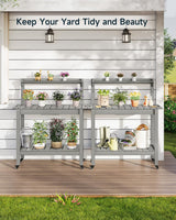 HDPS Outdoor Potting Bench with Sliding Tabletop/ 4 Wheels/Removable Sink, All-Weather Outside Garden Work Table, No Rust/Fade/Break, Potting Station for Porch, Patio & Backyard (Grey) ONBRILL