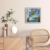 Fish Bass Bite Fishhook Jump 5D Diamond Art Painting by Number Kits for Adults DIY Paint with Full Drill Round Diamond Gems Painting Art Craft for Home Wall Decor 13.8x13.8inch WoodArtSupply