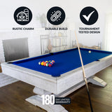 Hathaway Montecito 8 Ft Furniture Pool Table – Includes Cue Sticks, Billiard Balls – Modern Design Perfect for Family, Home, Dining, or Living Room – Blue Felt with Driftwood Finish Hathaway
