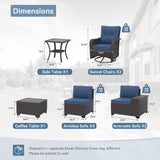 Kurapika 9 Pieces Patio Furniture Set, Rattan Wicker Sofa Set, Outdoor Conversation Sets w/Swivel Rocking Chairs Patio Sectional Sofa w/4 Inch Cushion, Navy Blue Kurapika