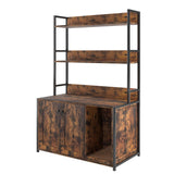 Litter Box Enclosure with 2 Storage Shelves Hidden Cat Litter Box Furniture with Scratch Pad, Indoor Cat House Kitty Box Washroom Cat Bookshelf Cabinet Retro Brown Hipicute