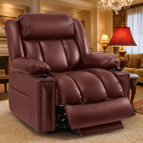 Cfvyne Triple Motor Large Power Lift Recliner Chair for Elderly with Heat and Massage, Lay Flat Lift Chairs for Seniors Infinite Position, Extended Footrest, USB&Type-C Ports, Cup Holder, Red Cfvyne