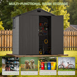Greesum 6x4FT Plastic Outdoor Storage Shed with Floor, Resin Sheds with Lockable Double Door, Window & Vents, All-Weather Tool Sheds for Garden, Backyard, Patio, Dark Gray Greesum