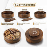 TIDITA 12" Acacia Lazy Susan Organizer with 4 Dividers - Wooden Lazy Susan Turntable for Table, Countertop - Kitchen Storage Food Bin Container for Spices, Cabinet, Fridge, Pantry (Acacia Wood) Tidita