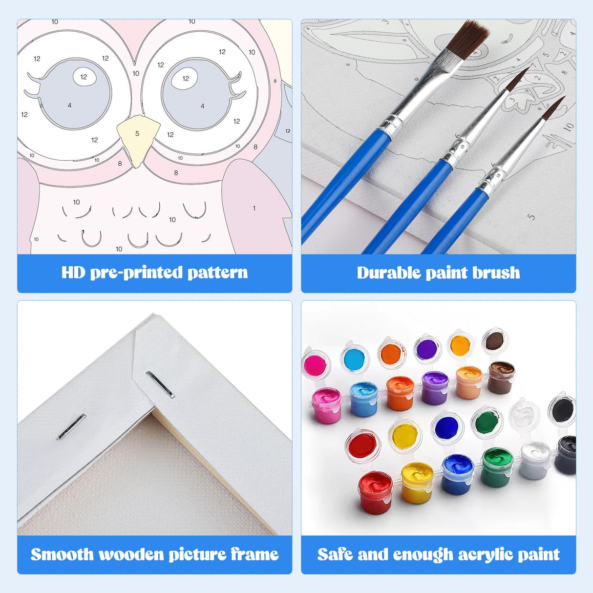 MXJSUA 4 Pack Cute Cartoon Animals Paint by Numbers Kit with Framed Canvas for Ages 6-12 Kids, Paint by Numbers Kits for Children Beginners, Acrylic Oil Painting for Home Wall Decor Gift (8x8 inch) MXJSUA