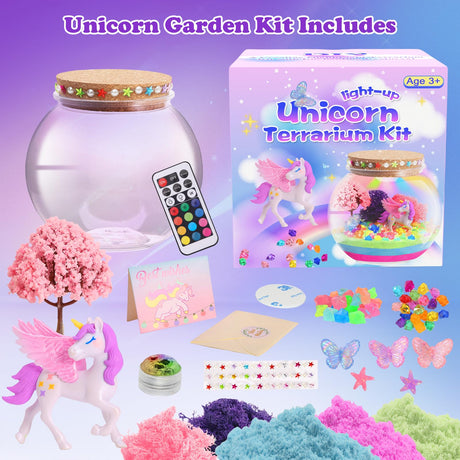 Unicorn Light-Up Terrarium Kit for Kids - Multicolor LED Night Light Birthday Gifts - Unicorn Toys for Girls Ages 4-6 7 8 9 10 Year Old - Kids Arts and Crafts Kit kiddgroo