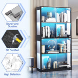 Grepatio Glass Display Cabinet, 4-Tier Display Cases for Collectibles, Curio Cabinet with 12 Color Lights, Display Shelf Bookcase Kids Toy Cabinets for Collectible, Living Room, Playroom (Black) Grepatio