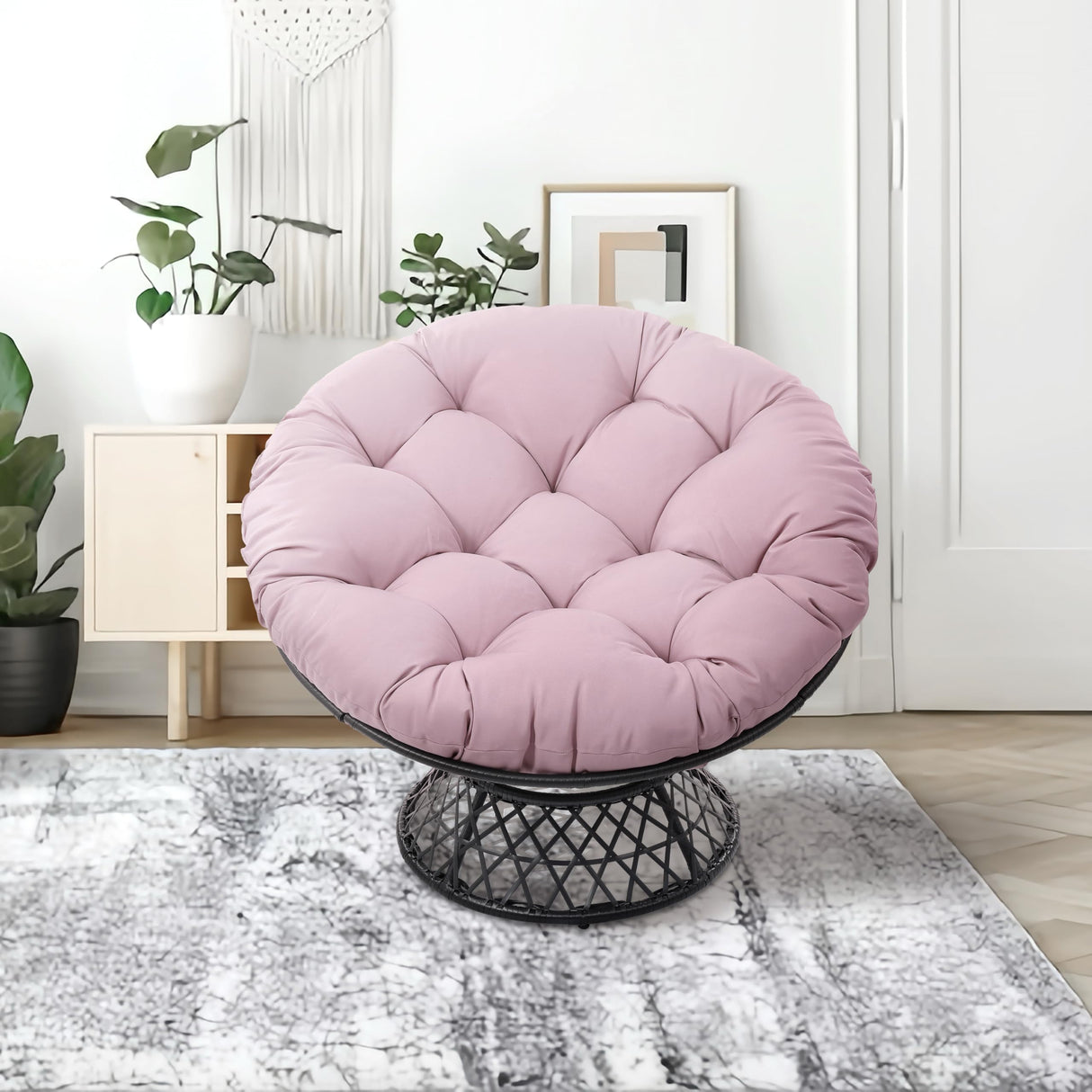 Hubhalsun 360° Swivel Papasan Chair - 350lbs Capacity Indoor/Outdoor Wicker Lounge Chair with Thick Cushion, Modern Accent Chair for Living Room, Bedroom, Patio Hubhalsun