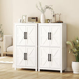 HOMCOM Farmhouse Bathroom Storage Cabinet with 4 Barn Doors, Bathroom Floor Cabinet with 2 Adjustable Shelf, Freestanding Storage Cupboard, White HOMCOM