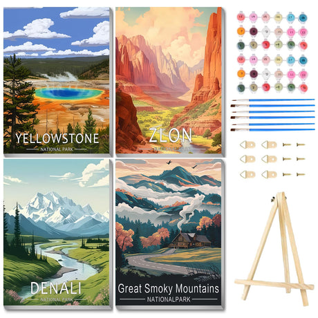 Aestalrcus 4 Pack Framed Paint by Numbers Kit for Adults, National Park Adult Paint by Number Kits, Landscape DIY Acrylic Oil Painting by Numbers for Adults for Gift Home Decor 8x12 inch Aestalrcus