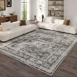 Rugcomf 8x10 Rug Washable Boho Soft Large Area Rug Non-Slip Faux Wool Vintage Rug for Living Room, Farmhouse, Dining Room, Indoor, Kids Playroom (Grey) Rugcomf