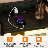 Furnulem 5 Drawer Nightstand with Shelf, Tall Black Dresser for Bedroom with Led Light and Charging Station, Bed Side Table for Living Room, Fabric Storage Bins, Metal Frame, Wood Furniture Furnulem