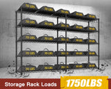 PrimeZone 72" W x 16" D x 76" H Adjustable Garage Shelving, 5 Tier Heavy Duty Metal Storage Shelves, Steel Wire Rack Storage Shelving Organizer for Warehouse, Kitchen, Pantry, Garage, Basement, Black PrimeZone